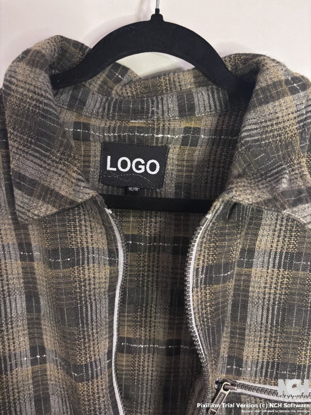 Logo Men's Spring/Summer/Fall Checkered Zip-Up Jacket - Picture 3 of 3